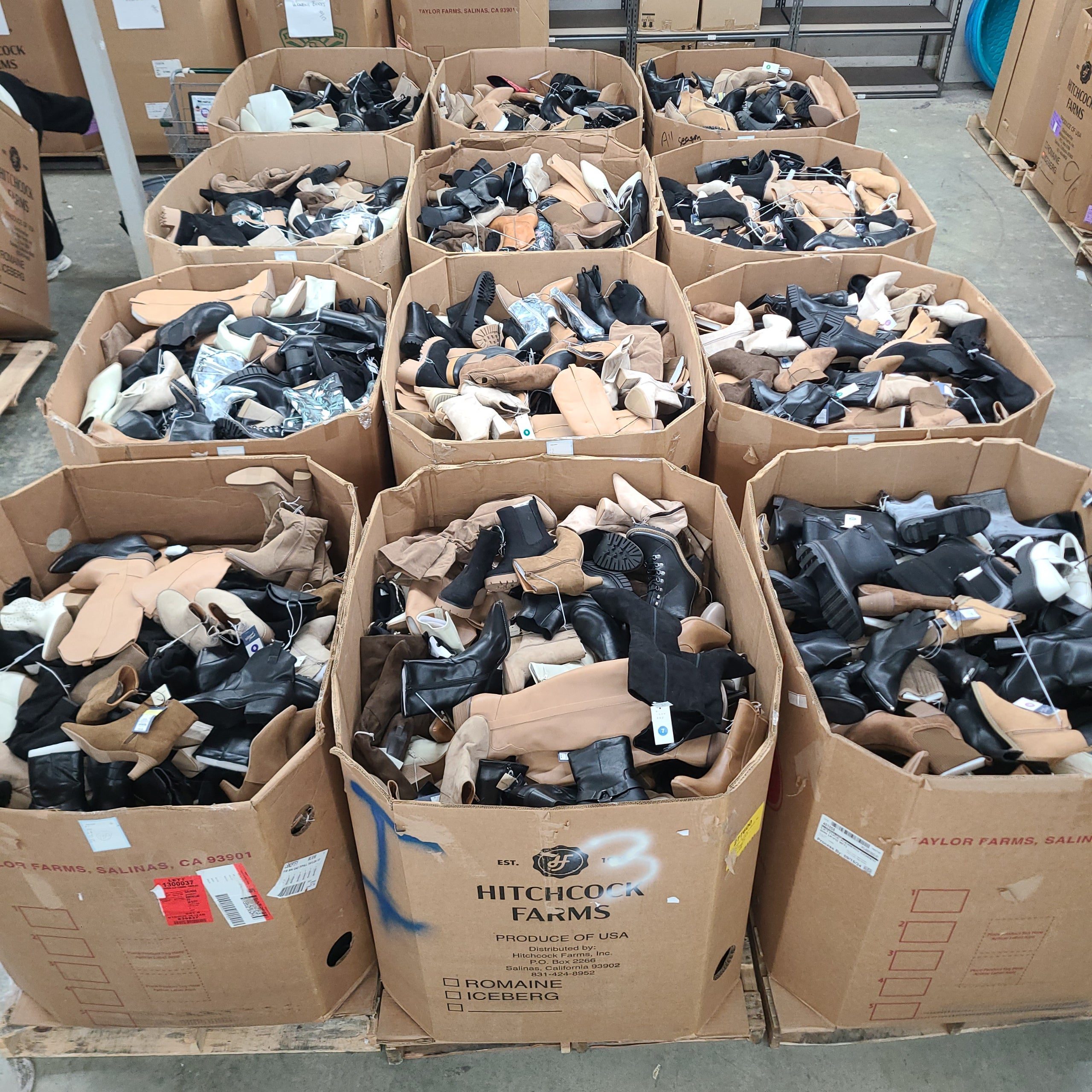 target-womens-boots-150-pairs.jpg Target women's boots pallet — wrapped pallet of 250-300 women's boots from Target in mixed styles and sizes, 95% brand new condition with small portion of like-new returns