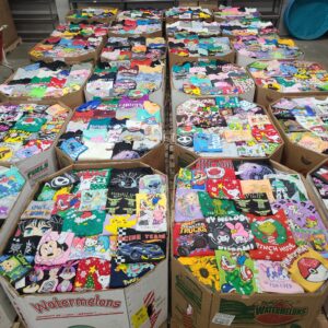 Kids vintage clothes pallets — 1,500-piece pallet of vintage kids apparel from 70s, 80s, 90s including t-shirts, sweatshirts, jeans, dresses, jackets, and licensed character apparel