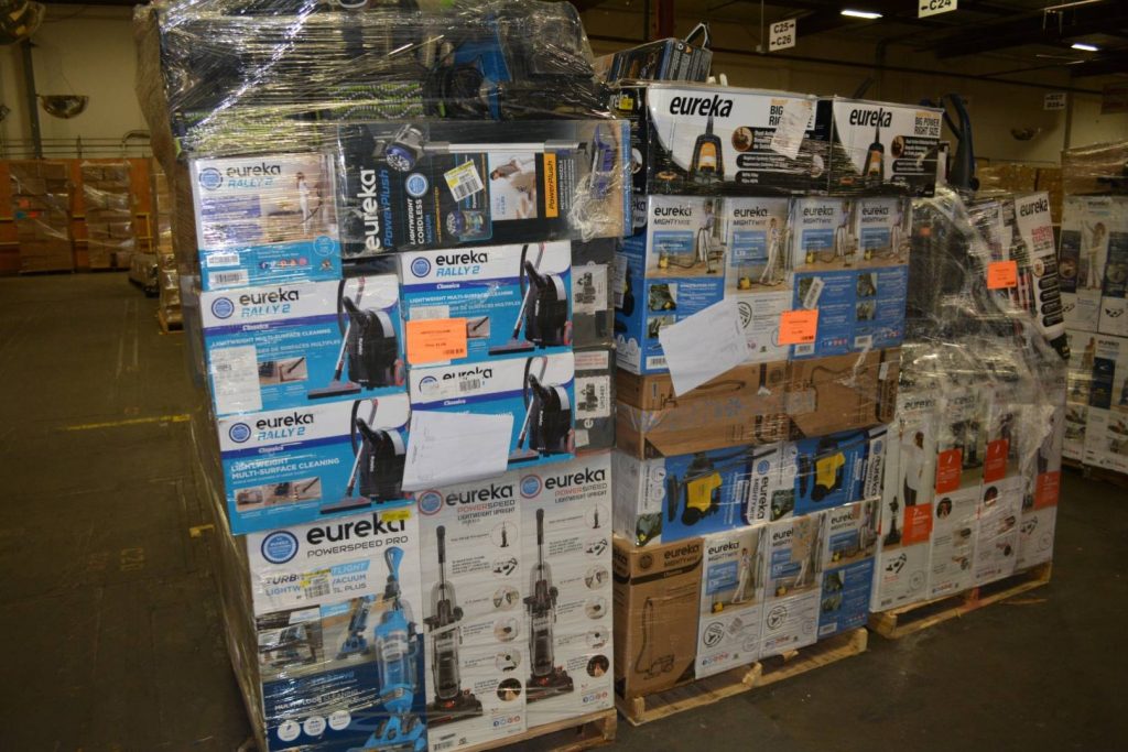 Vacuum Cleaners Pallets – Wholesale Vacuum cleaners pallet of upright stick and robot vacuums wrapped for shipping from Save More Liquidations