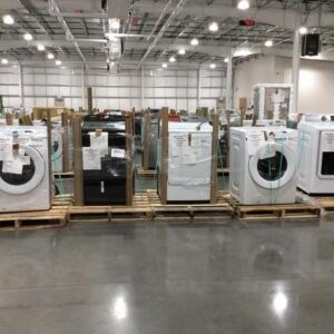 Washing machine pallet of washers wrapped for shipping from Save More Liquidations